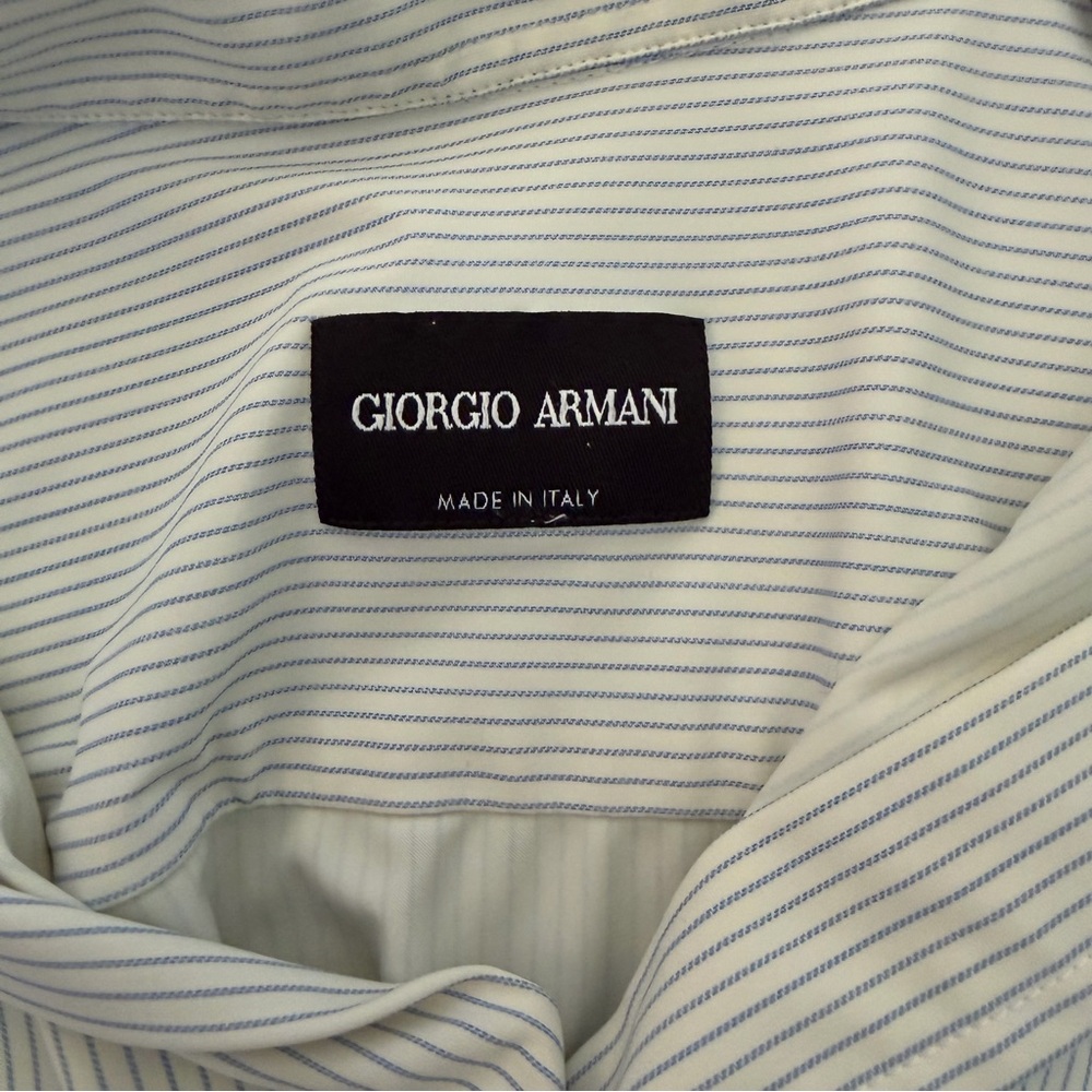 Giorgio Armani Striped Dress Shirt Blue White 42 16.5 Long Sleeve Button Down - Picture 5 of 14